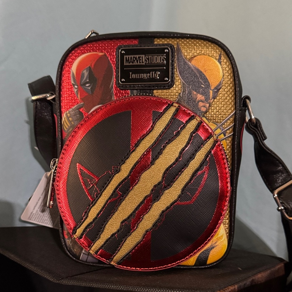 Loungefly Marvel Deadpool & Wolverine Crossbody Bag - Red, Gold, Black